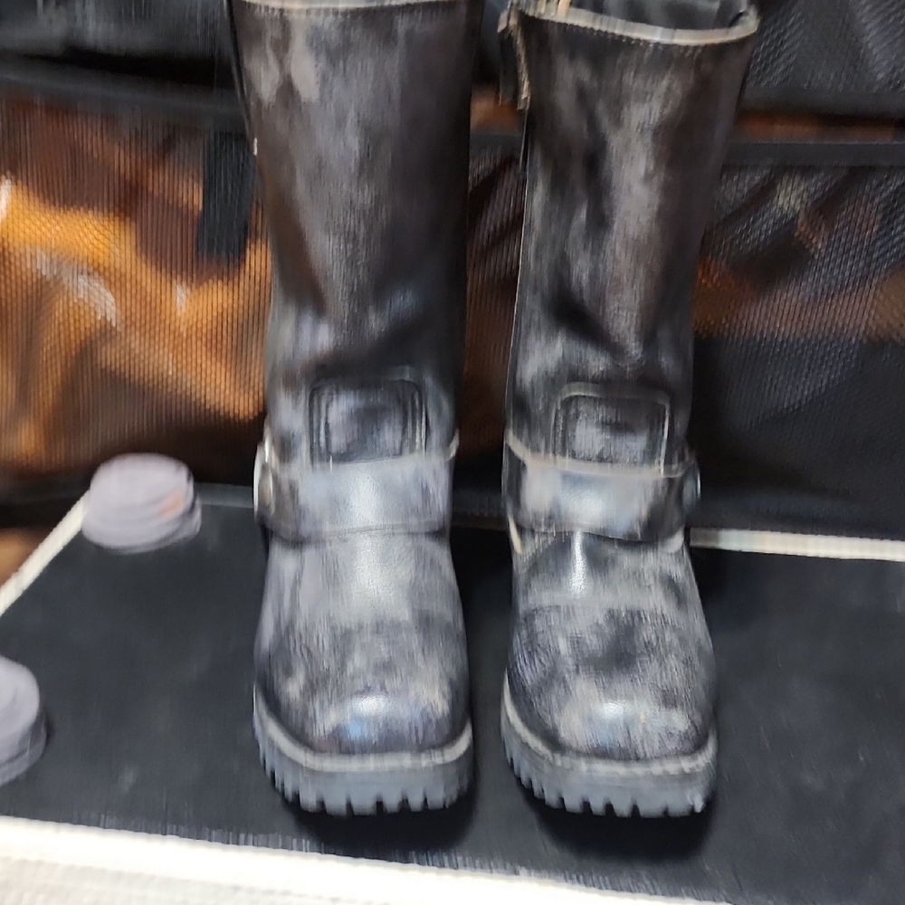 Black Leather Boots with Distressed Finish